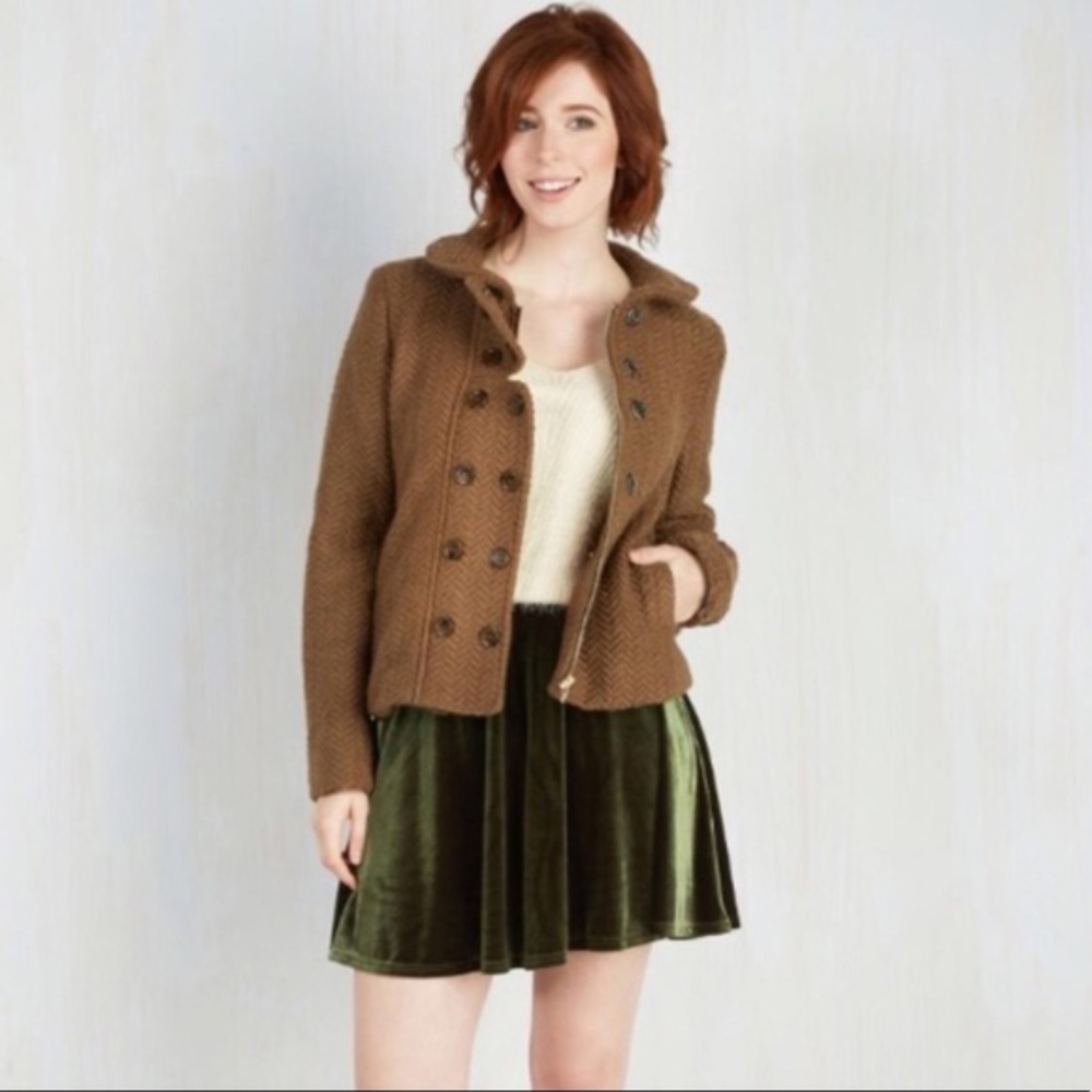 Modcloth Frock Shop Mocha Brown Coat Jacket XS
